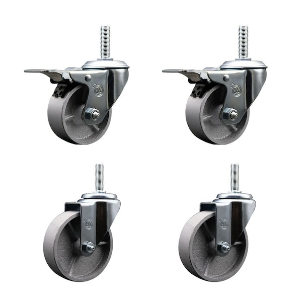 Service Caster 4 Inch Semi Steel Swivel 58 Inch Threaded Stem Caster Set 2 Total Lock Brakes SCC-TSTTL20S414-SSS-58212-2-S-2 - main
